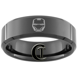 8mm Black Beveled Tungsten Iron Man Ring