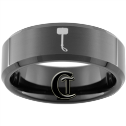 8mm Black Beveled Tungsten Carbide Thor's Hammer Design