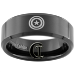 8mm Black Beveled Tungsten Carbide Captain America Design