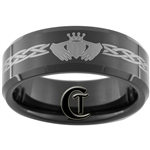 8mm Black Beveled Tungsten Carbide Claddagh Celtic Design