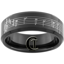 8mm Black Beveled Tungsten Carbide Laser Music Bar Design