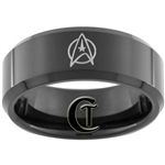 8mm Black Beveled Tungsten Carbide Star Trek Design