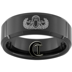 8mm Black Beveled Tungsten Carbide Military Army EOD Design Ring.