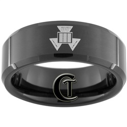 8mm Black Beveled Tungsten Carbide Masonic Design