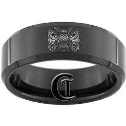 8mm Black Beveled Tungsten Carbide Navy Master Diver Design Ring.