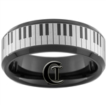 8mm Black Beveled Tungsten Carbide Lasered Piano Keys Design Ring