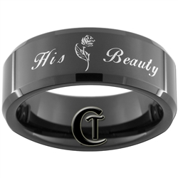 8mm Black Beveled Tungsten Carbide His Beauty Ring Design
