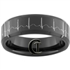 8mm Black Beveled Tungsten Carbide Heart EKG Design