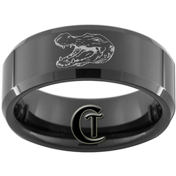 8mm Black Beveled Tungsten Carbide Aligators Design