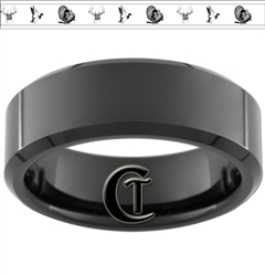 8mm Black Beveled Tungsten Carbide Buck Duck and Turkey Design Ring.