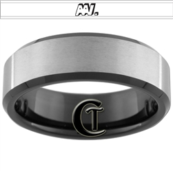8mm Black Beveled Tungsten Carbide Satin Finish And Custom Designed Ring