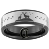 8mm Black Beveled Satin Finish Tungsten Carbide Buck & Doe With Deer Tracks Hunting Design.