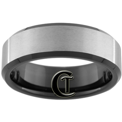 8mm Black Beveled Tungsten Carbide Satin Finish Ring