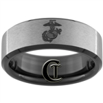 8mm Black Beveled Tungsten Carbide Stone Finished Marines Eagle Globe and Anchor Design.