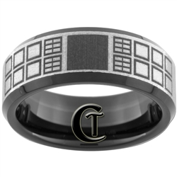 8mm Black Beveled Tungsten Carbide Doctor Who Tardis Design