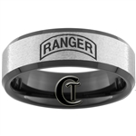 8mm Black Beveled Stone Finish Tungsten Carbide ARMY Ranger Design Ring.