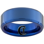 8mm Blue Beveled Tungsten Carbide Ring