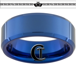 8mm Blue Beveled Tungsten Carbide Claddagh Celtic Design