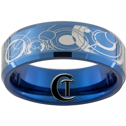 8mm Blue Beveled Tungsten Carbide Doctor Who Design