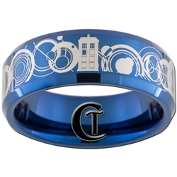 8mm Blue Beveled Tungsten Carbide Doctor Who Tardis & Gallifreyan Design