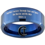 8mm Blue Beveled Tungsten Carbide Doctor Who Gallifreyan and Quote Design