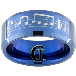 8mm Blue Beveled Tungsten Carbide Laser Music Bar Design