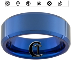 8mm Blue Beveled Tungsten New Avengers Design