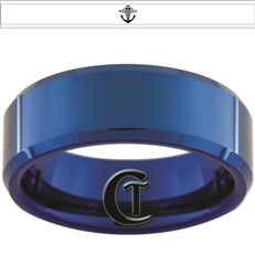 8mm Blue Beveled Tungsten Carbide Nurse Caduceus Design