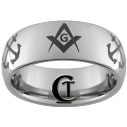 8mm Dome Tungsten Carbide Masonic & Navy Design.