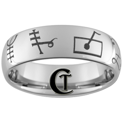 8mm Tungsten Carbide Dome Music Runes Design Ring