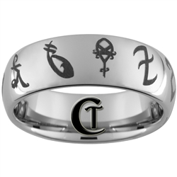 8mm Tungsten Carbide Dome Mortal Instruments Runes Design Ring