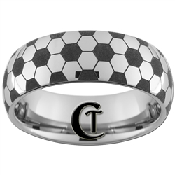 8mm Dome Tungsten Carbide Soccer Design Ring