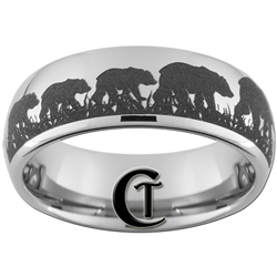 8mm Dome Tungsten Carbide Bears Fishing & Hunting Design Ring.
