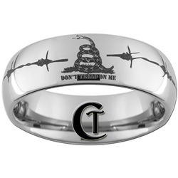 8mm Dome Tungsten Carbide Don't Tread On Me Barb Wire Design