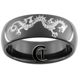 8mm Black Dome Tungsten Carbide Dragon Design