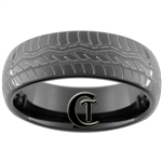 8mm Black Dome Tungsten Carbide Tire Tread Design Ring