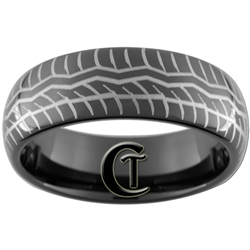 8mm Black Dome Tungsten Carbide Tire Tread Design Ring
