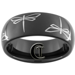 8mm Black Dome Tungsten Carbide White Lasered Dragonfly Design