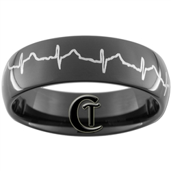8mm Black Dome Tungsten Carbide Heart EKG Design