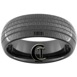 8mm Black Dome Tungsten Carbide Tire Tread Design Ring.