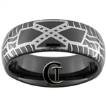 8mm Black Dome Tungsten Tire Tread Confederate Flag Designed Polished Ring.