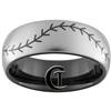 8mm Black Dome Tungsten Carbide Inversed Baseball Stitch Design Ring