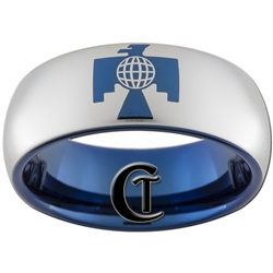 8mm Blue Dome Tungsten Carbide Thunderbird Design Ring