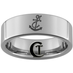 8mm Pipe Tungsten Carbide Navy Anchor Design Ring.