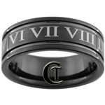 Build Your Own Custom 8mm Black Pipe Two Groove Tungsten Carbide Roman Numeral Design