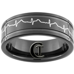 8mm Black Pipe 2-Grooved Tungsten Carbide Heart EKG Design