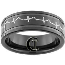 8mm Black Pipe 2-Grooved Tungsten Carbide Heart EKG Design