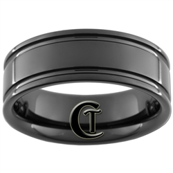 8mm Black Pipe Two Groove Tungsten Carbide Ring