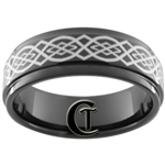 9mm Black 1-Step Pipe Tungsten Carbide Ring with a Celtic Knot Design.
