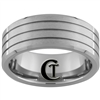 9mm Beveled 3 Groove Satin Finish Tungsten Carbide Ring